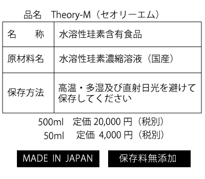 水溶性珪素濃縮溶液 Theory-M – 水溶性珪素 濃縮溶液 Theory-M